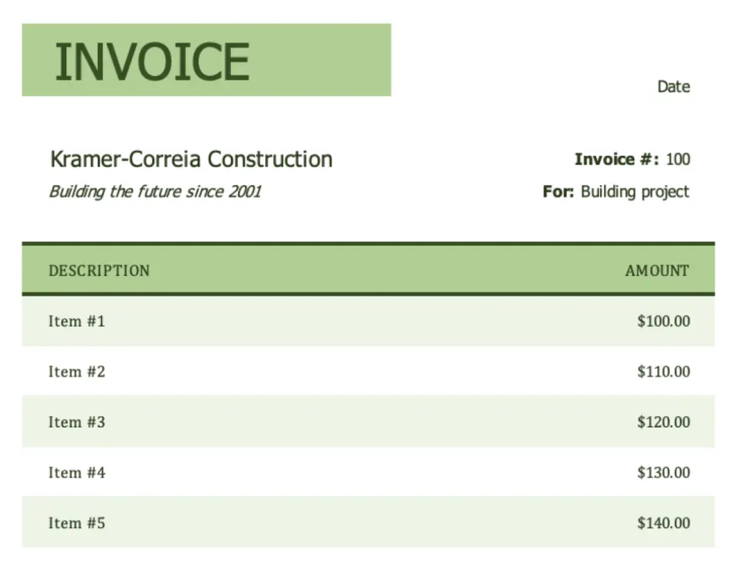 Invoice with sales tax green modern simple