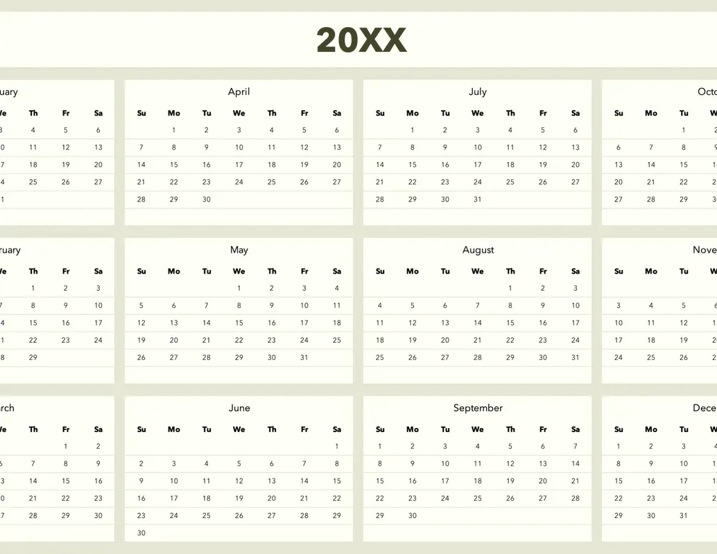 Calendar creator (any year) green modern simple