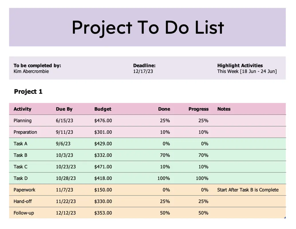 Project to do list purple simple modern
