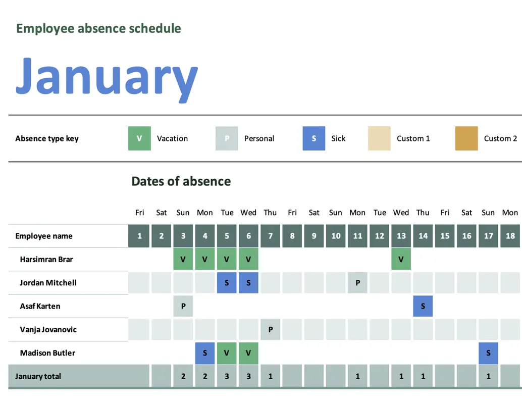 Employee absence schedule modern simple