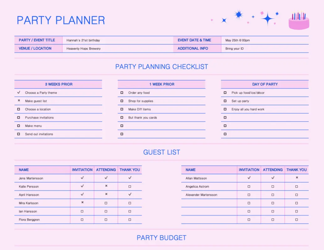 Party planner and checklist gray modern-simple