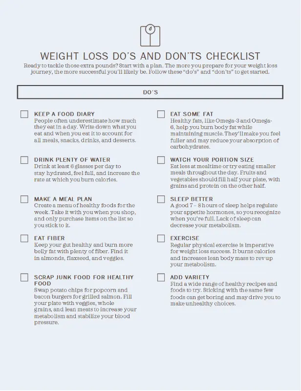 Weight loss do's and don’ts checklist blue modern-simple