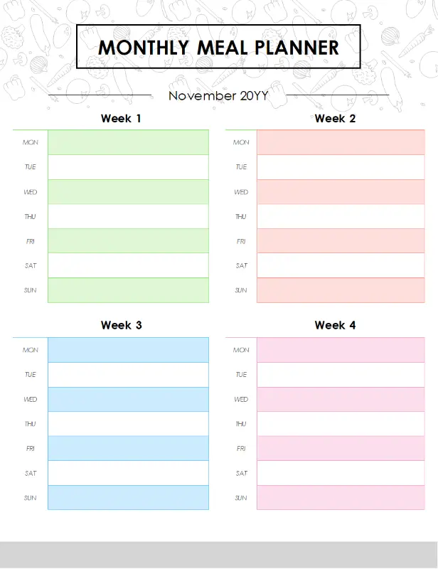 Monthly menu planner modern-simple