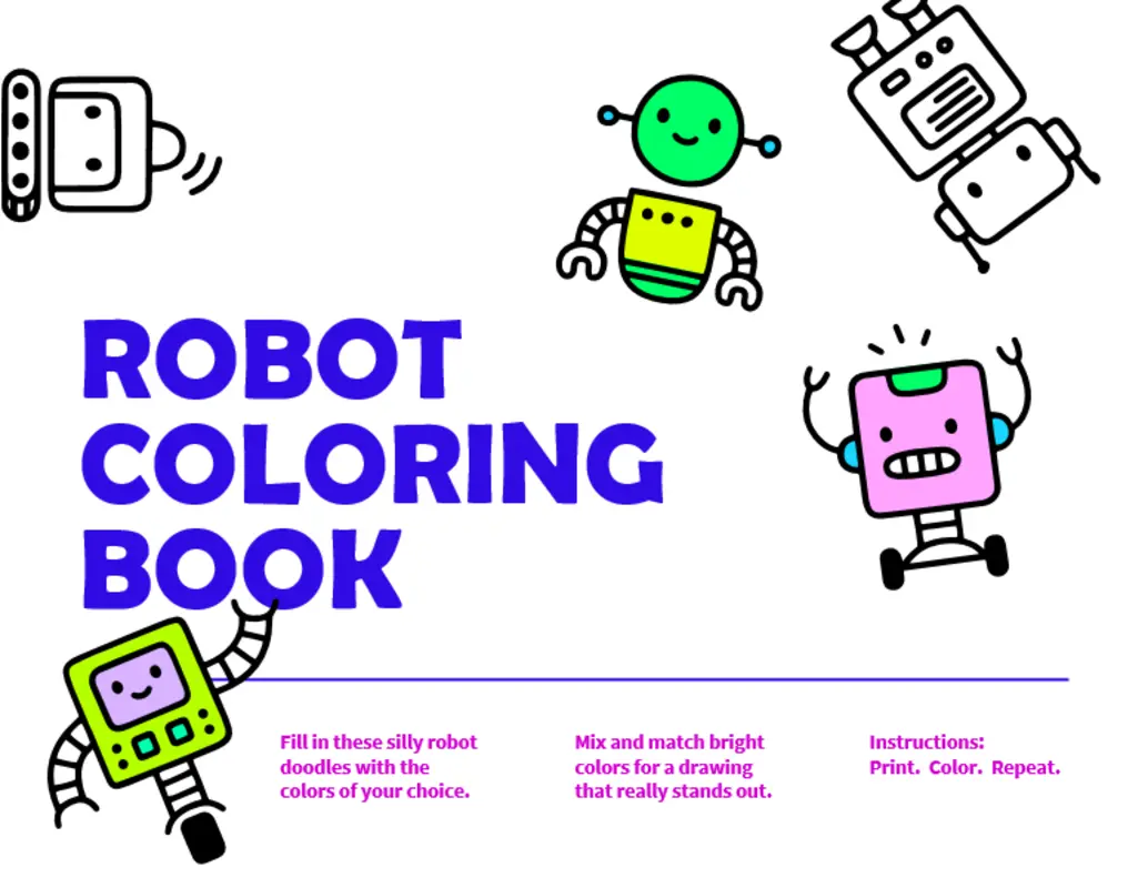 Robots coloring book whimsical color block