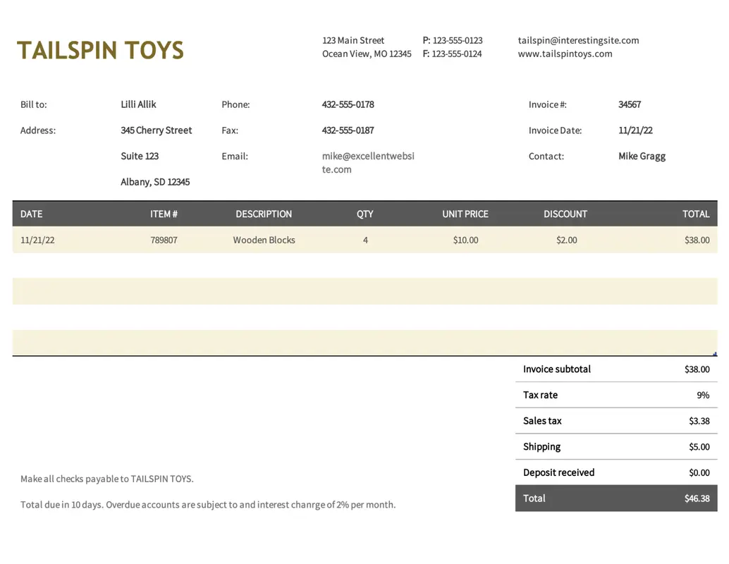 Commercial invoice yellow modern simple