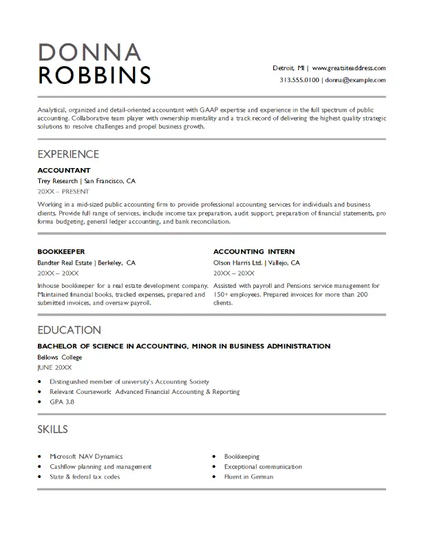 Classic accounting resume white modern simple