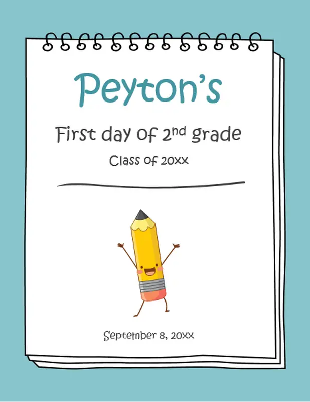 First day of school sign blue whimsical color block