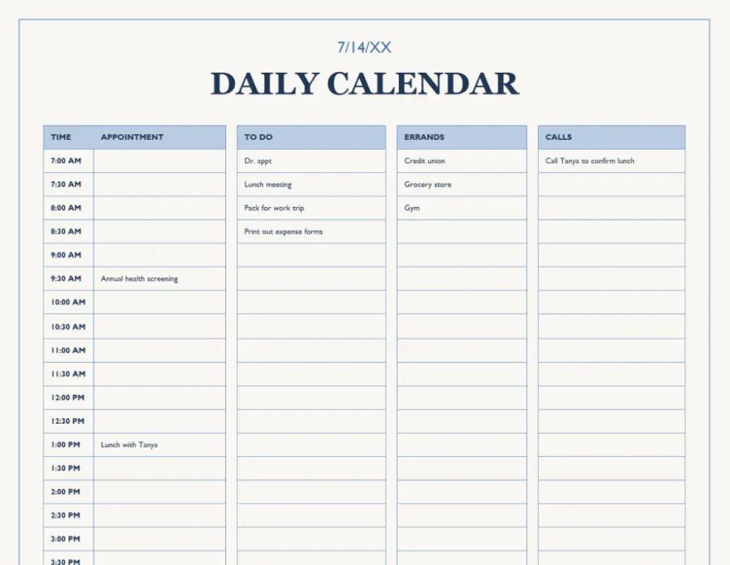 Blank daily calendar white modern simple