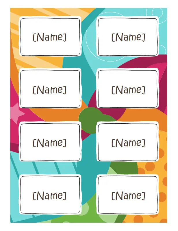 Name badges (Bright design, 8 per page, works with Avery 5395 and similar) whimsical color block