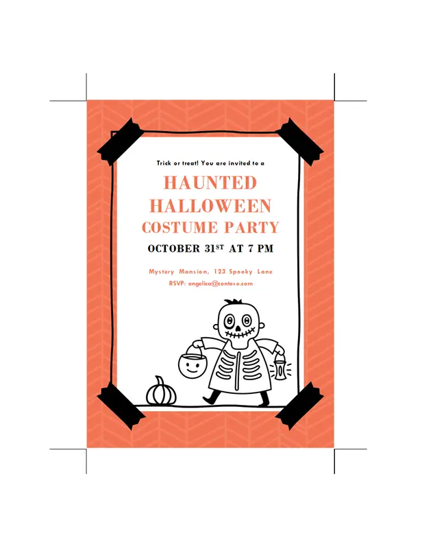 Skeleton Halloween invitation black whimsical-line
