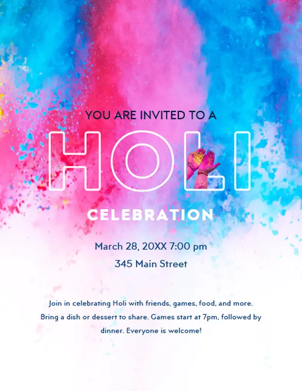 Holi celebration flyer pink modern