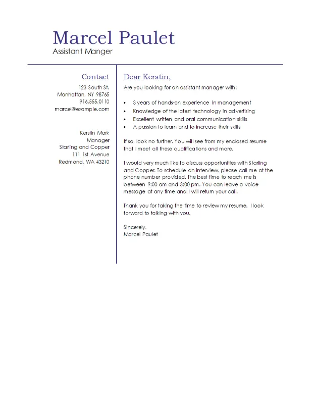 Basic management cover letter modern simple