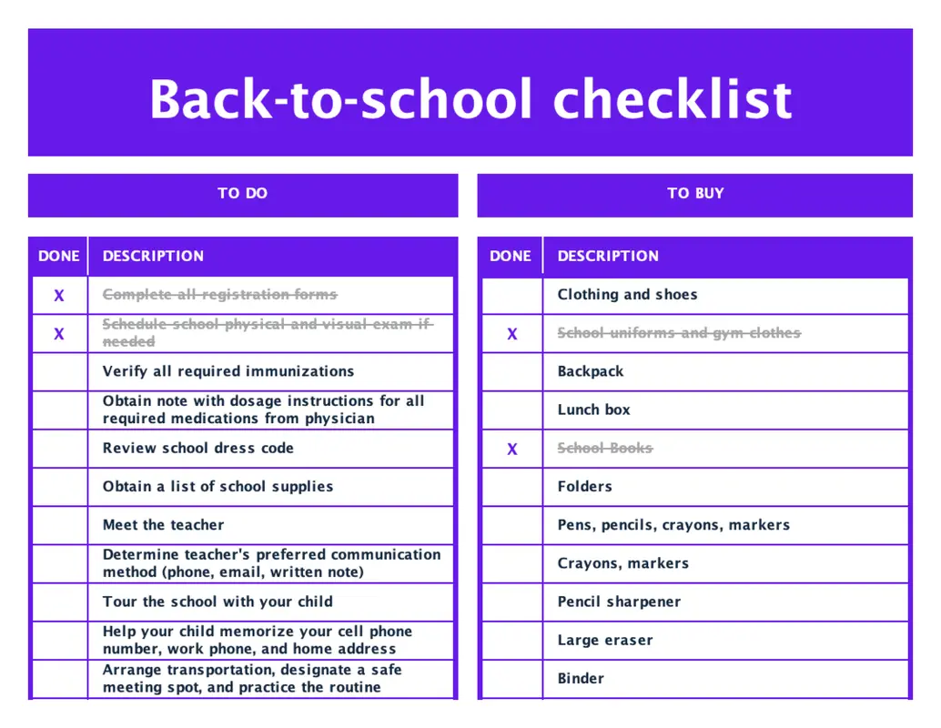 Back to school checklist blue modern simple