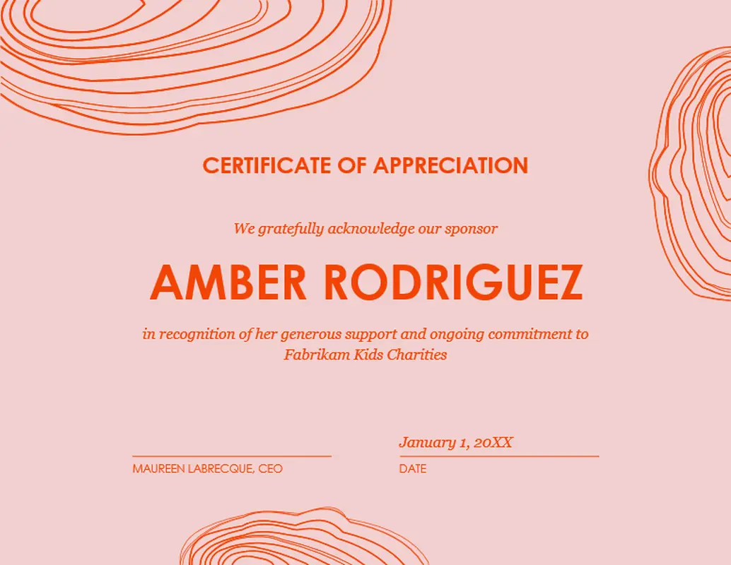 Spiral sketch certificate of appreciation  pink organic-simple