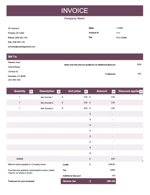Colorful sales invoice pink modern simple