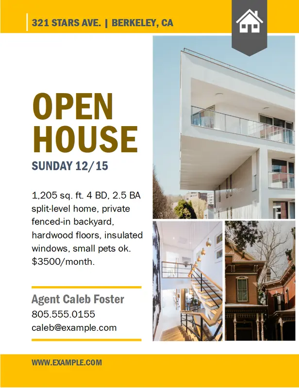Open house flyer yellow modern-simple