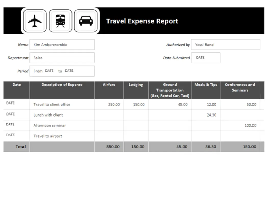 Travel expense report black modern simple
