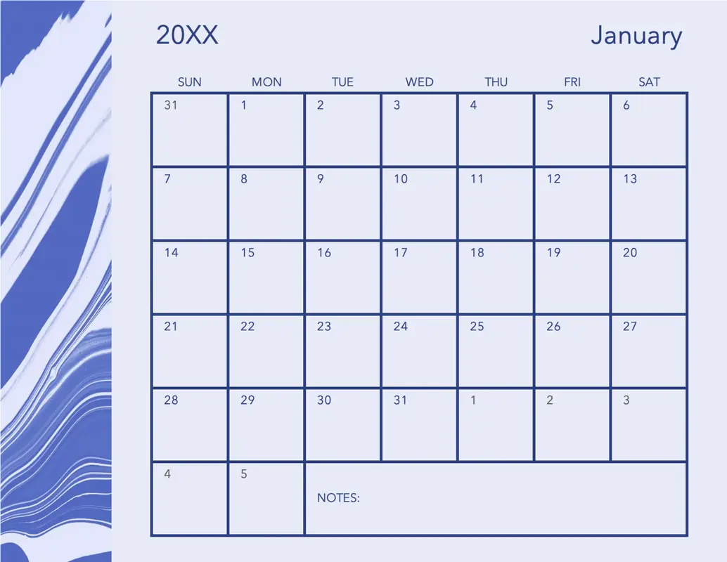 Any year calendar (ion theme) blue modern-simple