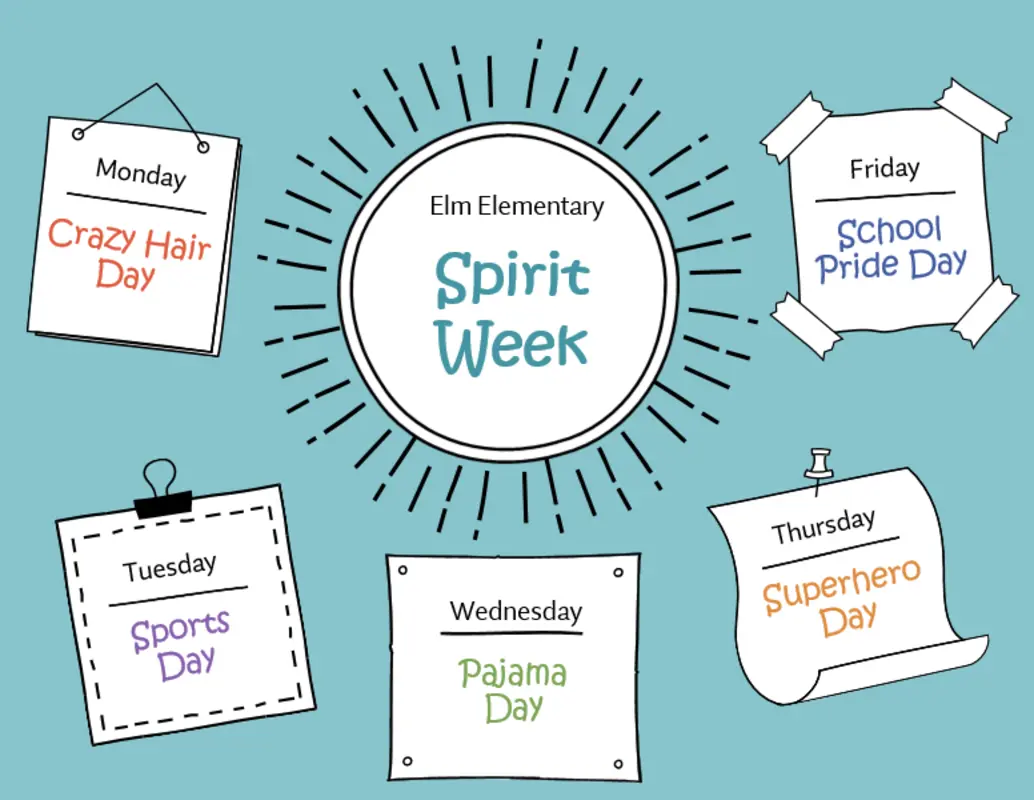 Spirit week calendar blue whimsical-color-block