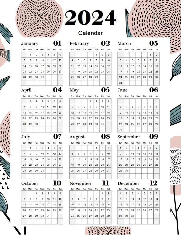 Modern floral calendar pink organic-simple