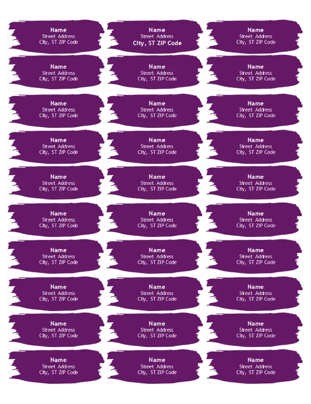 Brushstroke labels (30 per page) purple modern simple