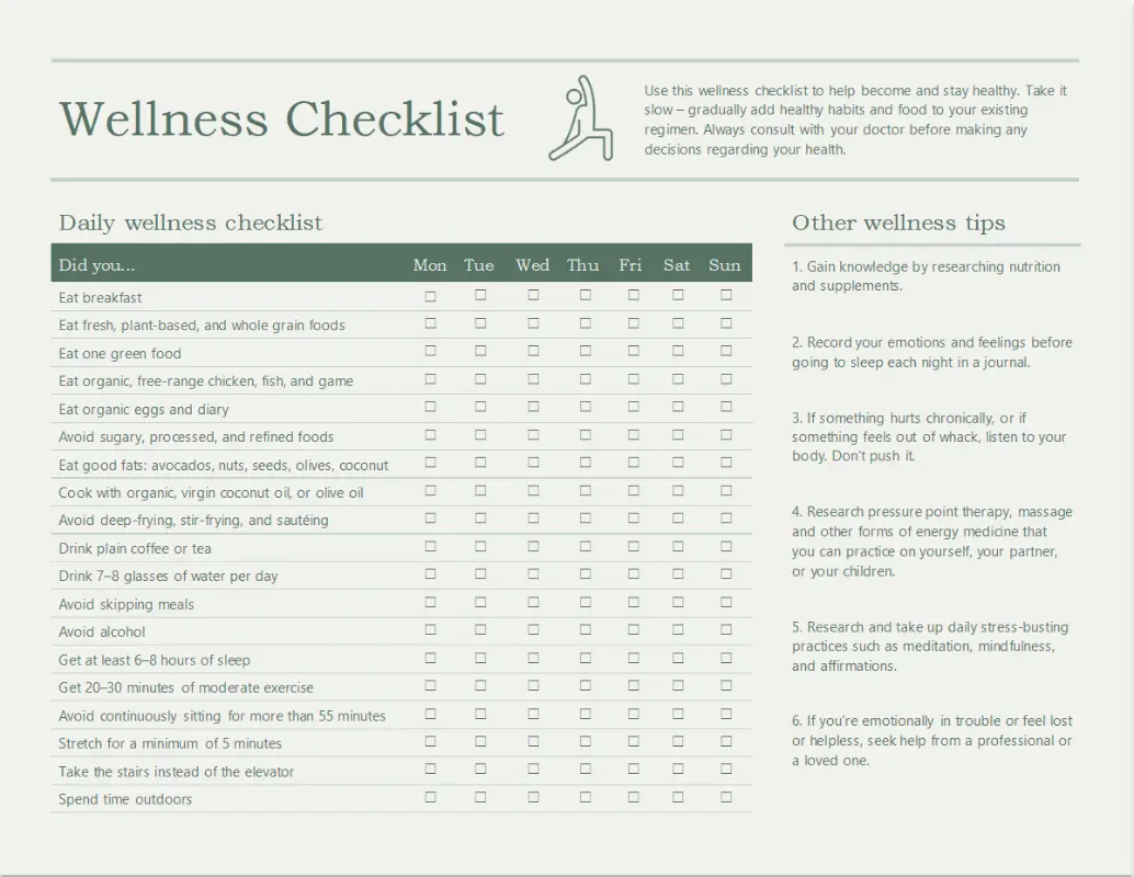Wellness checklist green modern simple