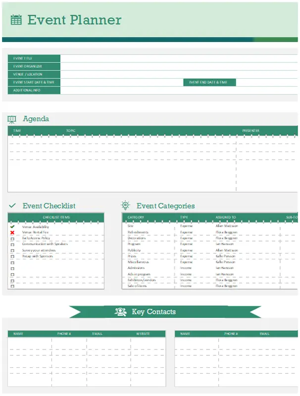 Event planner and timeline green modern-simple