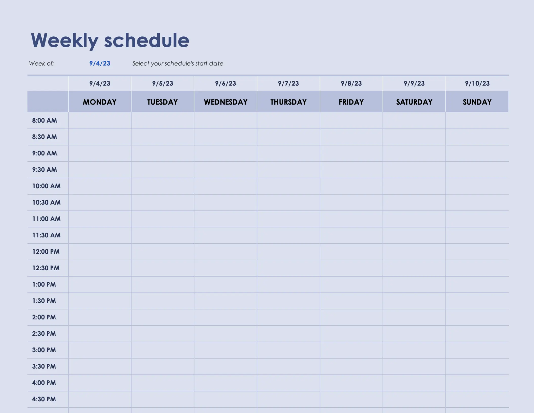 Simple weekly schedule modern simple