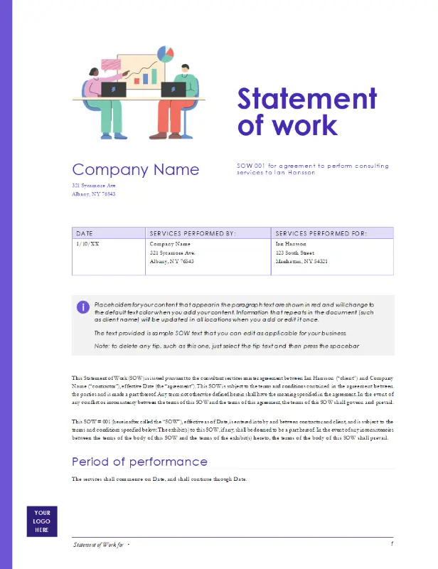 Statement of work (Modern design) purple modern simple