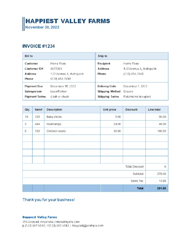 Business sales invoice blue modern simple