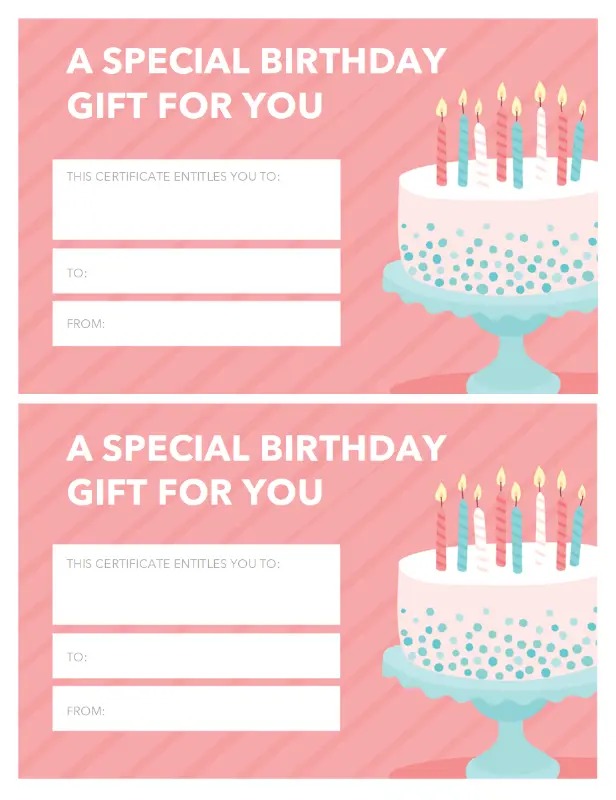 Birthday gift certificate (Bright design) pink whimsical-color-block