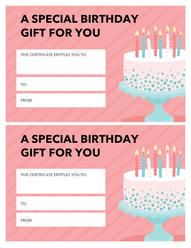 Birthday gift certificate (bright design) pink whimsical-color-block