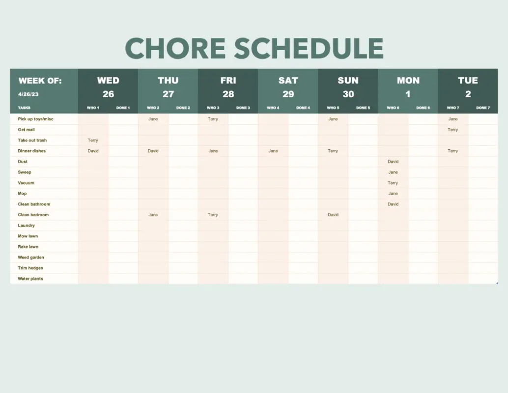 Chore schedule green modern bold