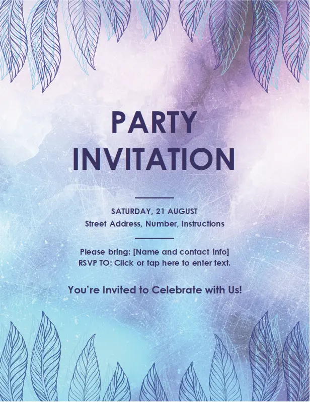 Party invitation flyer purple organic-boho