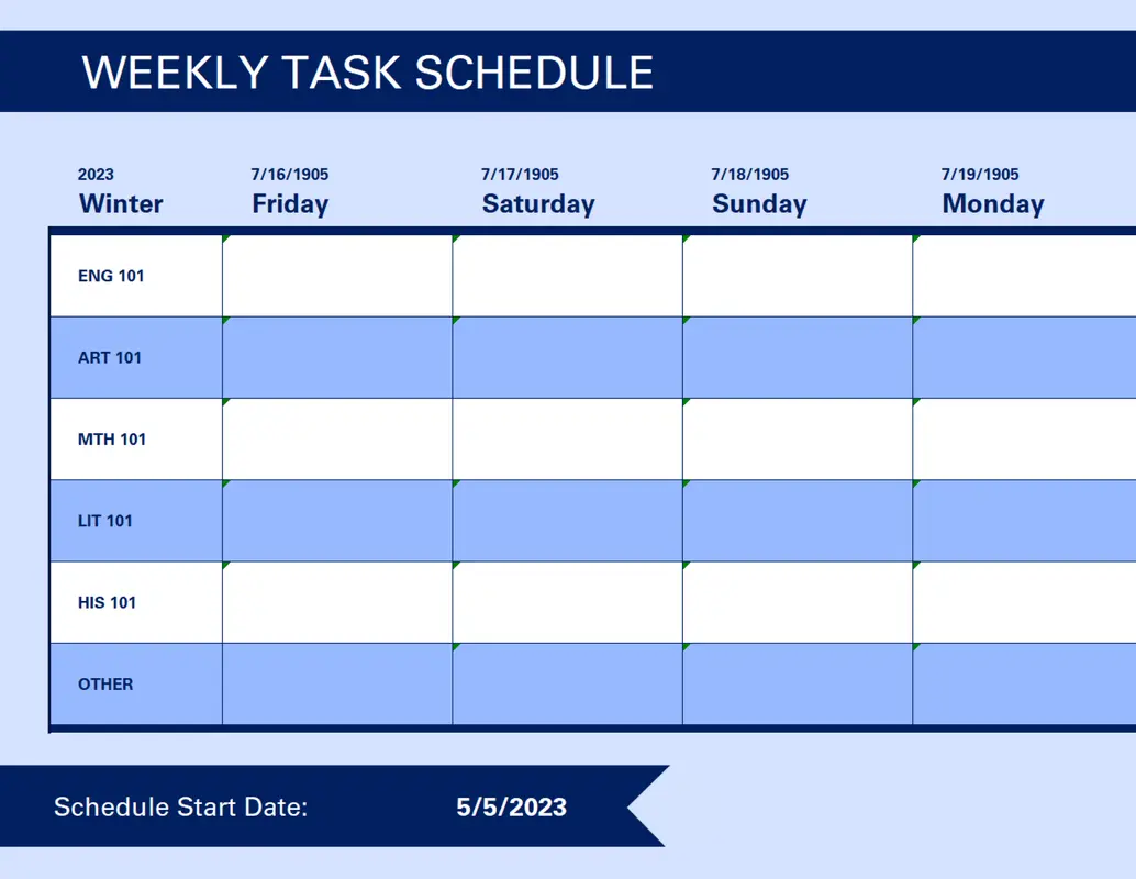 Weekly task schedule blue vintage retro