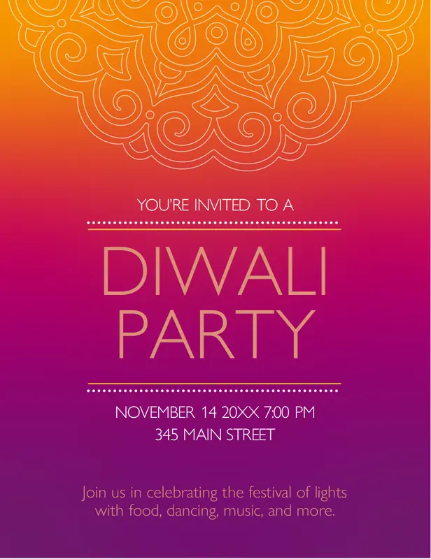 Diwali celebration flyer purple whimsical-color-block