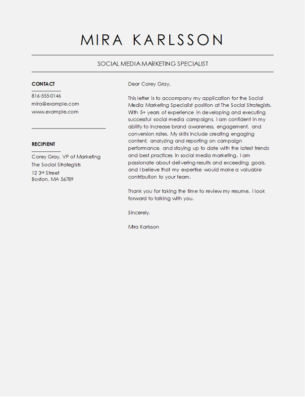 Social media marketing cover letter modern-simple