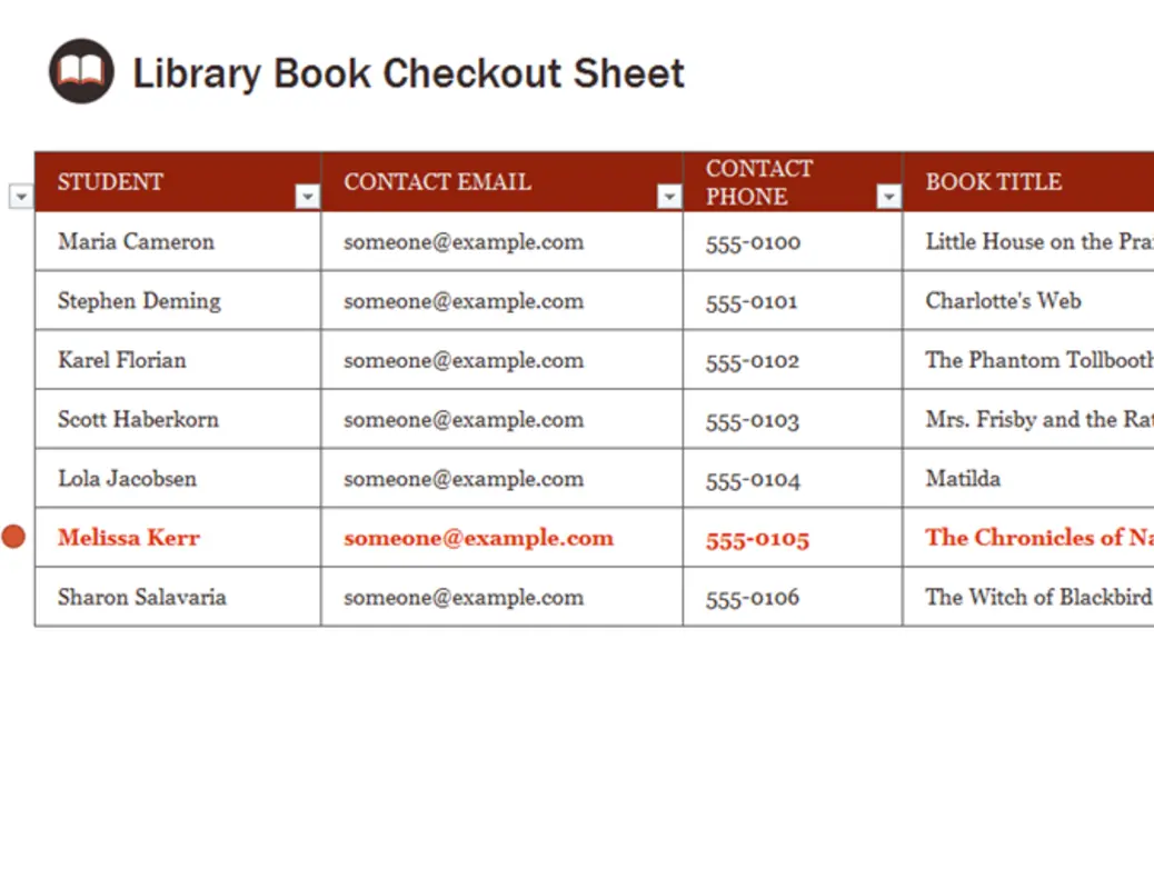 Library book checkout sheet red modern simple