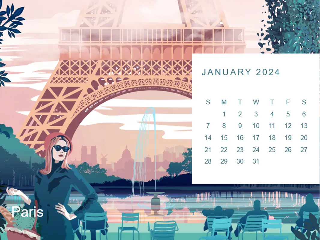 Cityscape monthly calendar blue modern-simple