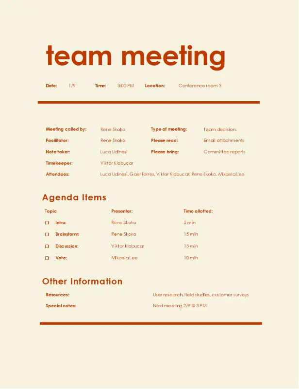 Team meeting agenda (informal) yellow modern bold