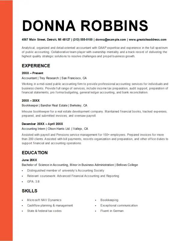 ATS Bold accounting resume modern-simple