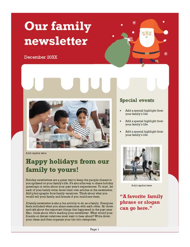 Family Christmas newsletter red modern-color-block
