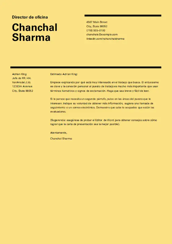 Carta de presentación de diseño suizo yellow modern simple