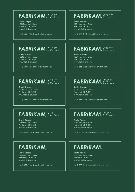 Tarjetas de presentación con logotipo en negrita (10 por página) green modern bold