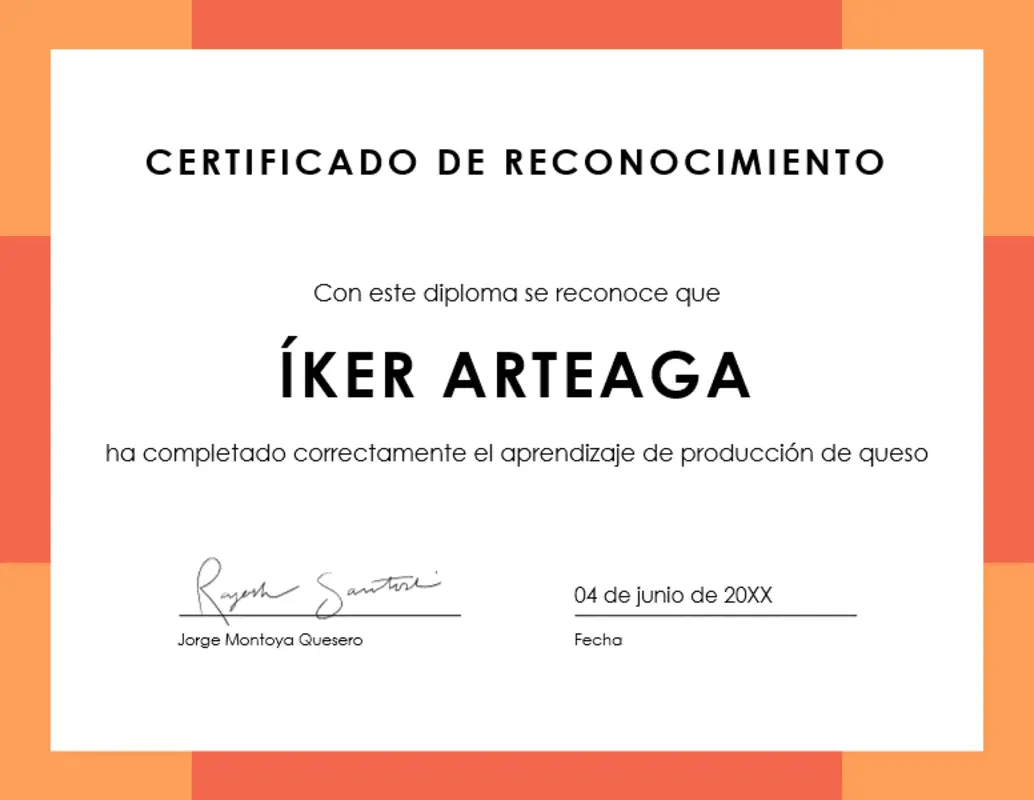 Certificado de reconocimiento con banda de color orange modern-color-block