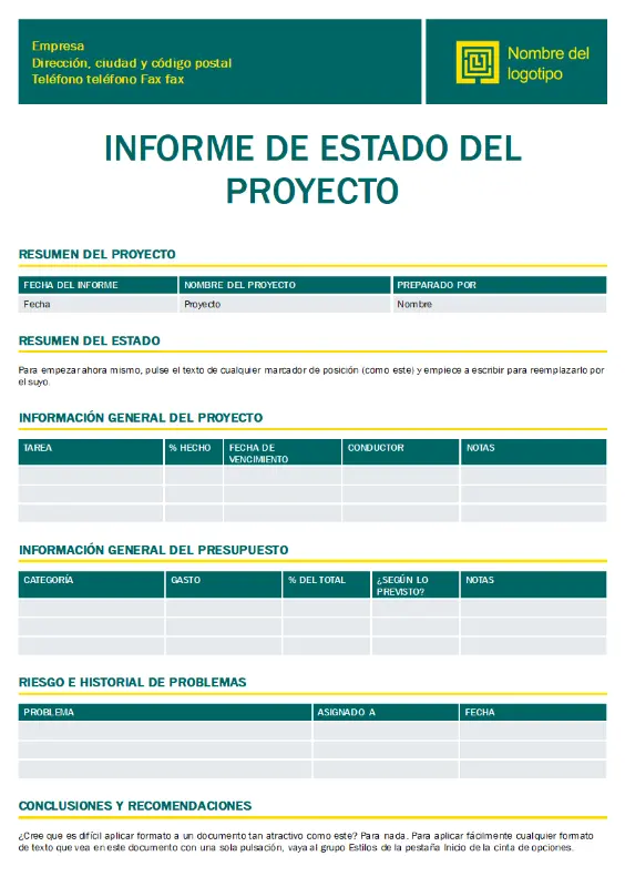 Informe de estado del proyecto (diseño atemporal) green modern simple