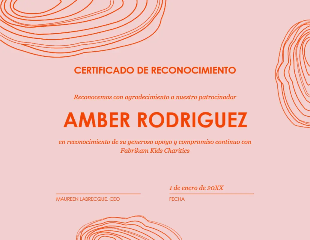 Certificado de reconocimiento con dibujo de espiral  pink organic-simple
