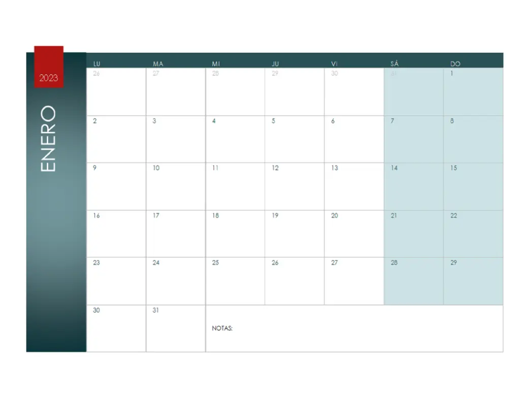 Calendario para cualquier año (tema Ion) blue modern-simple