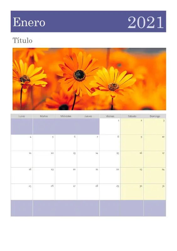 Calendario fotográfico purple modern-simple