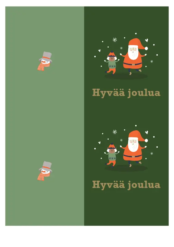 Joulukortit (Joulun henki -teema, kaksi per sivu Avery-paperille) green whimsical-color-block